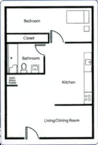 1 Bedroom floor plan, 629 sq ft
