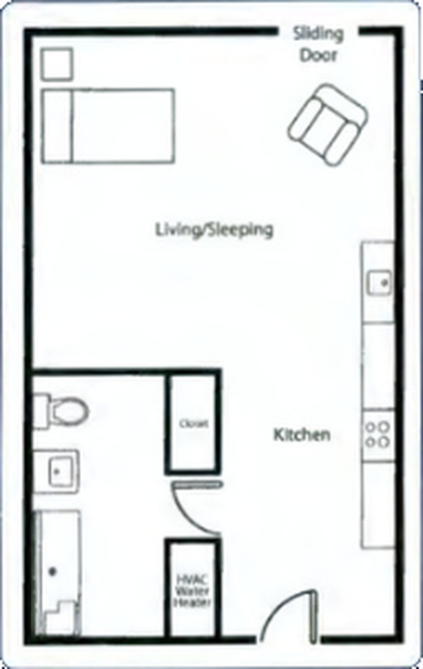 Studio floor plan, 407 sq ft